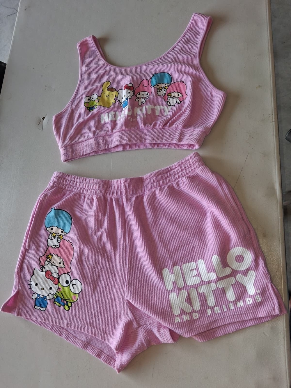 Hello Kitty Pink Ribbed Crop Top & Shorts Set